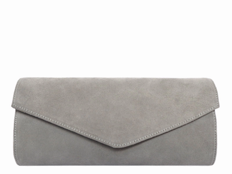 Clutch Handbag Suede - Light Grey Compact Fit