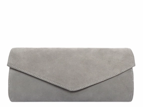 Trendy Look Clutch Handbag Suede - Light Grey