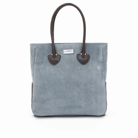 Minimal Everyday Essex Travel Tote Suede with Croc Trim, Denim Blue & Brown
