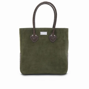 Essex Travel Tote Suede with Croc Trim, Olive & Brown Compact Everyday Compact Carry