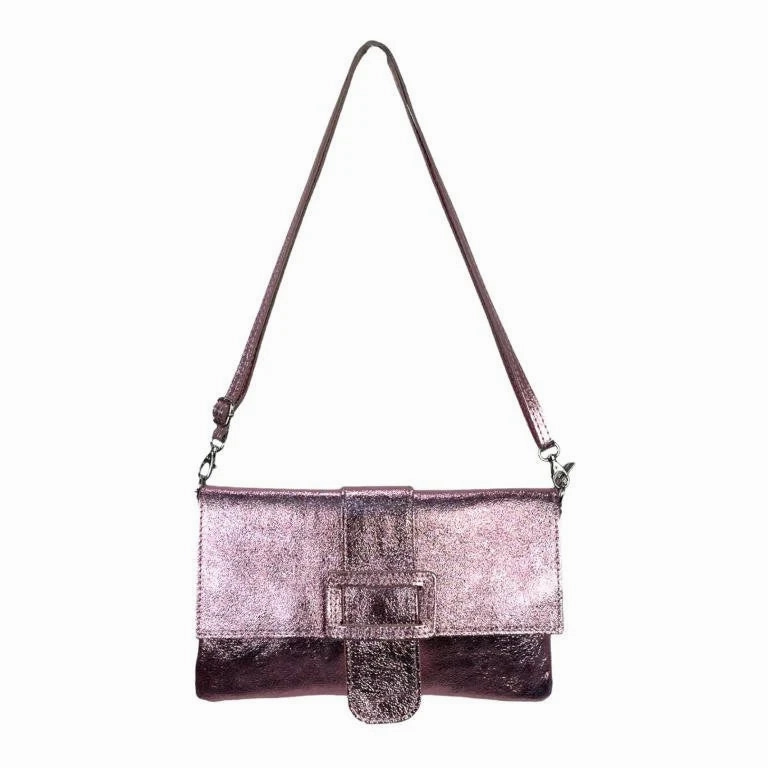 Italian Leather & Canvas Pink Shoulder Bag Elegant Function Secure Storage