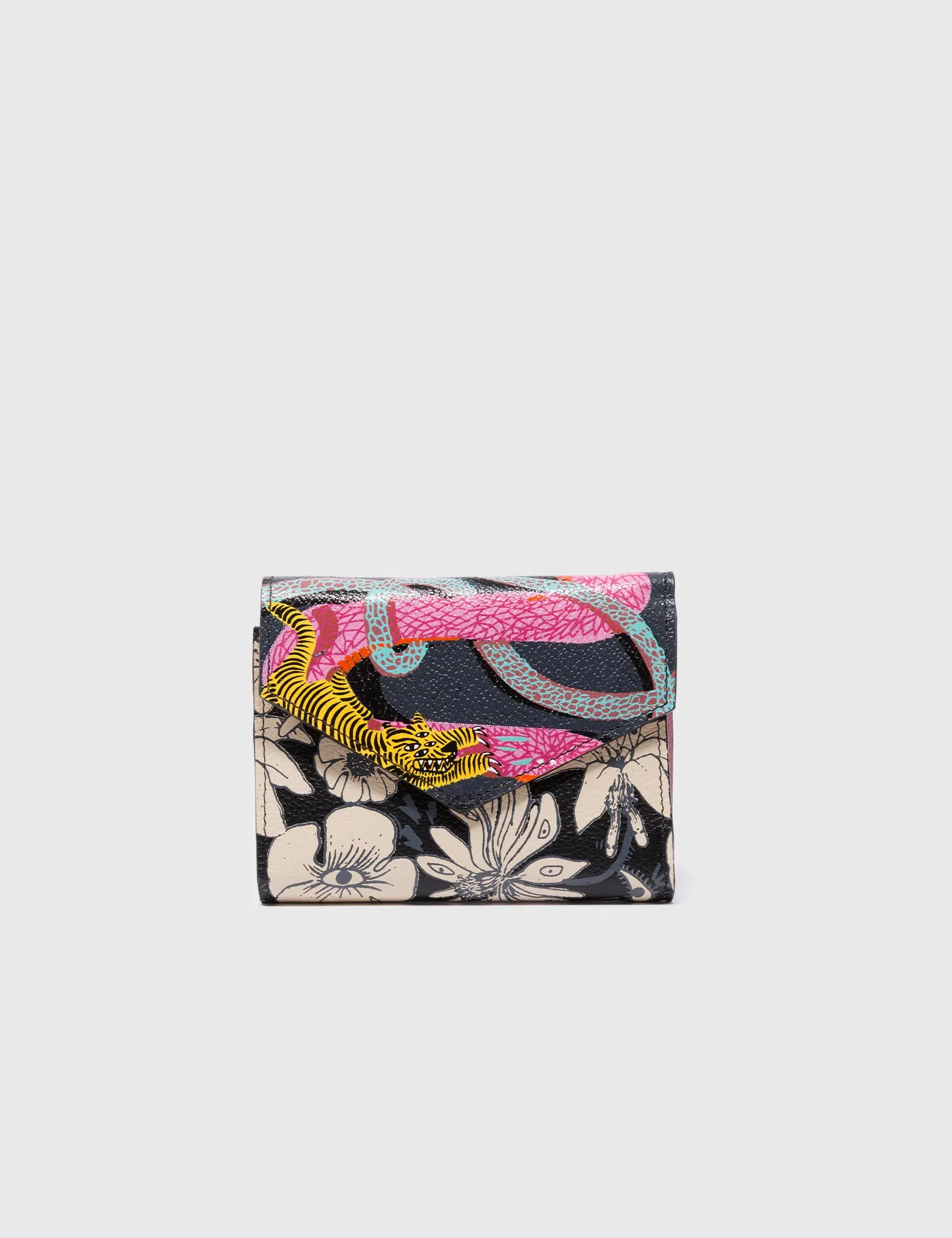 Secret Compartment Fiona Black Leather Wallet - Tangle Tales Black Screen Printed Lightweight Design