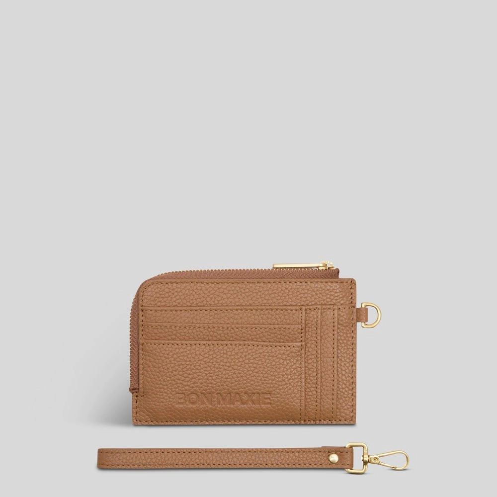 Stitched Detail Everyday Mini Wallet in full-grain pebbled leather -- Tan