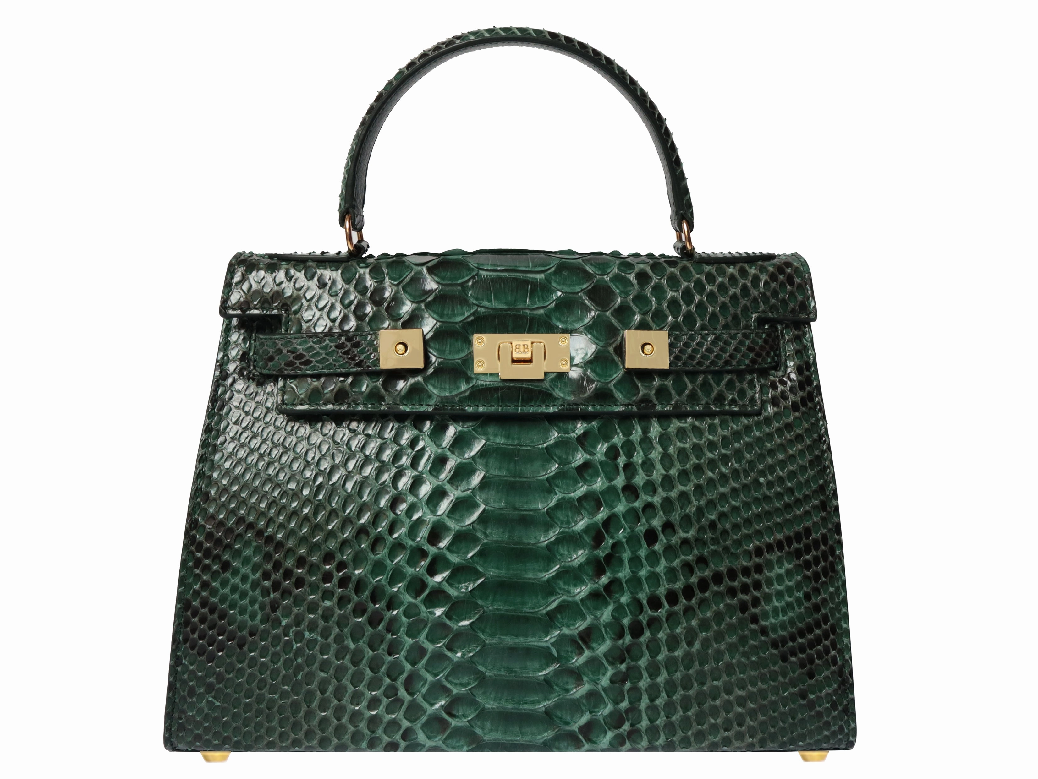 Maya Large Pythonskin Handbag - Dark Green Compact Durability Elegant Finish