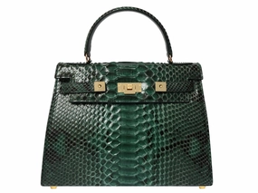 Maya Large Pythonskin Handbag - Dark Green Compact Durability Elegant Finish