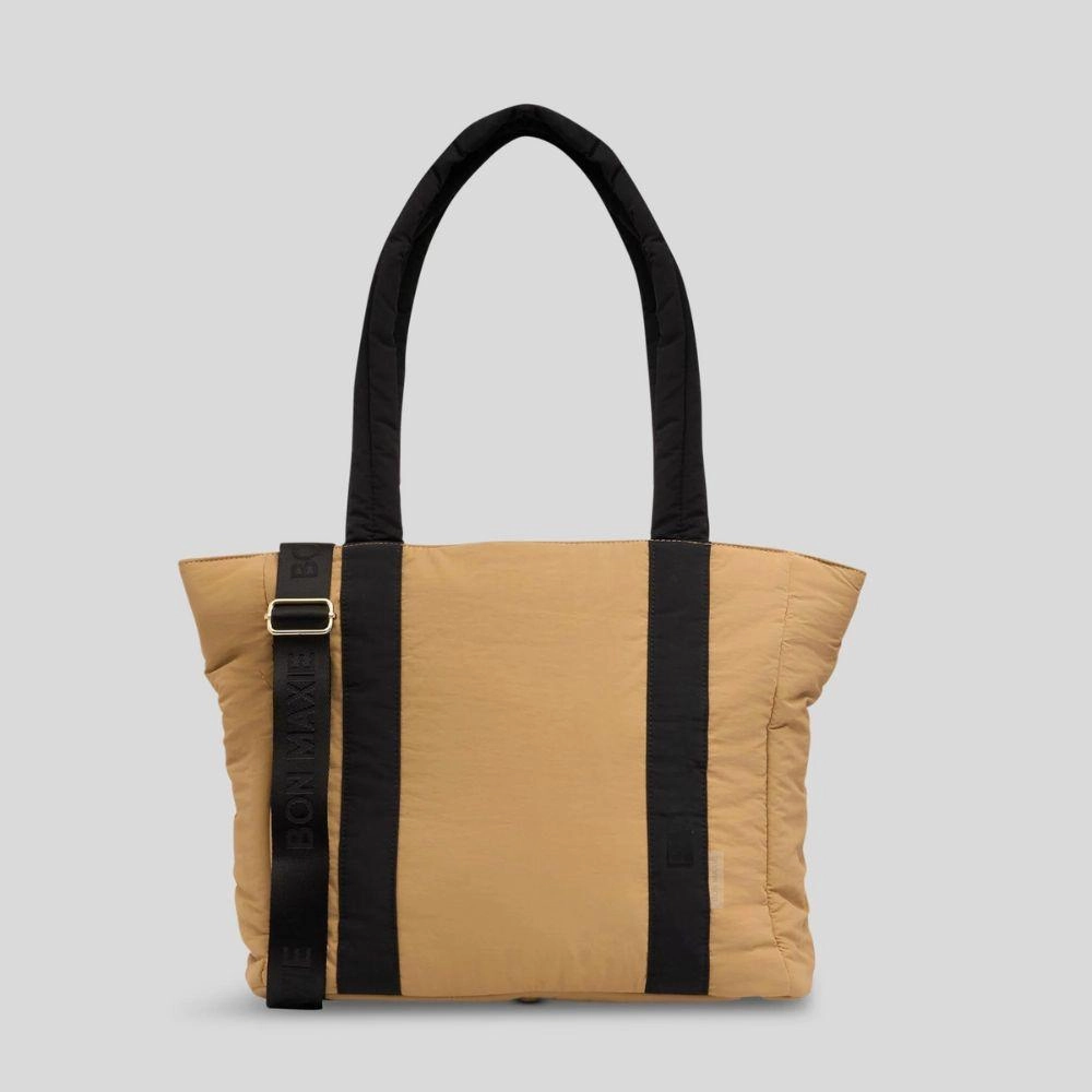 Effortless Style Durable Travel Everyday Tote Bag -- Tan/Black