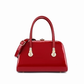 Outdoor Adventure Gear Frame Satchel with Rhinestones Patent Leather 3421