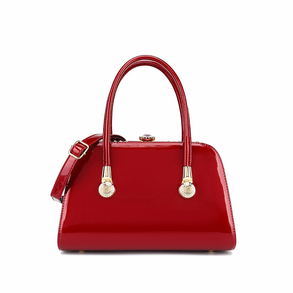 Outdoor Adventure Gear Frame Satchel with Rhinestones Patent Leather 3421