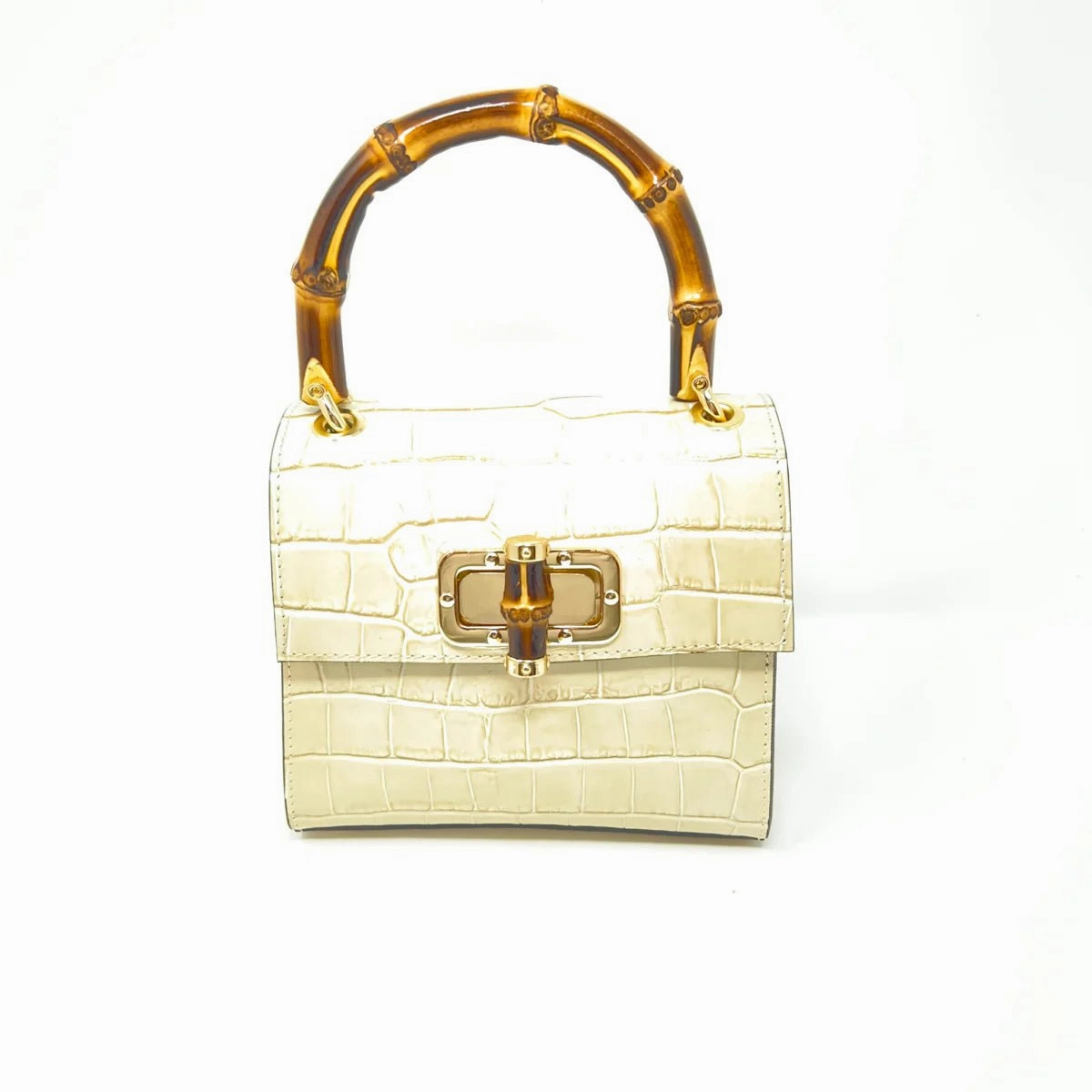 Croc-Embossed Leather Handbag with Bamboo Handle Effortless Travel