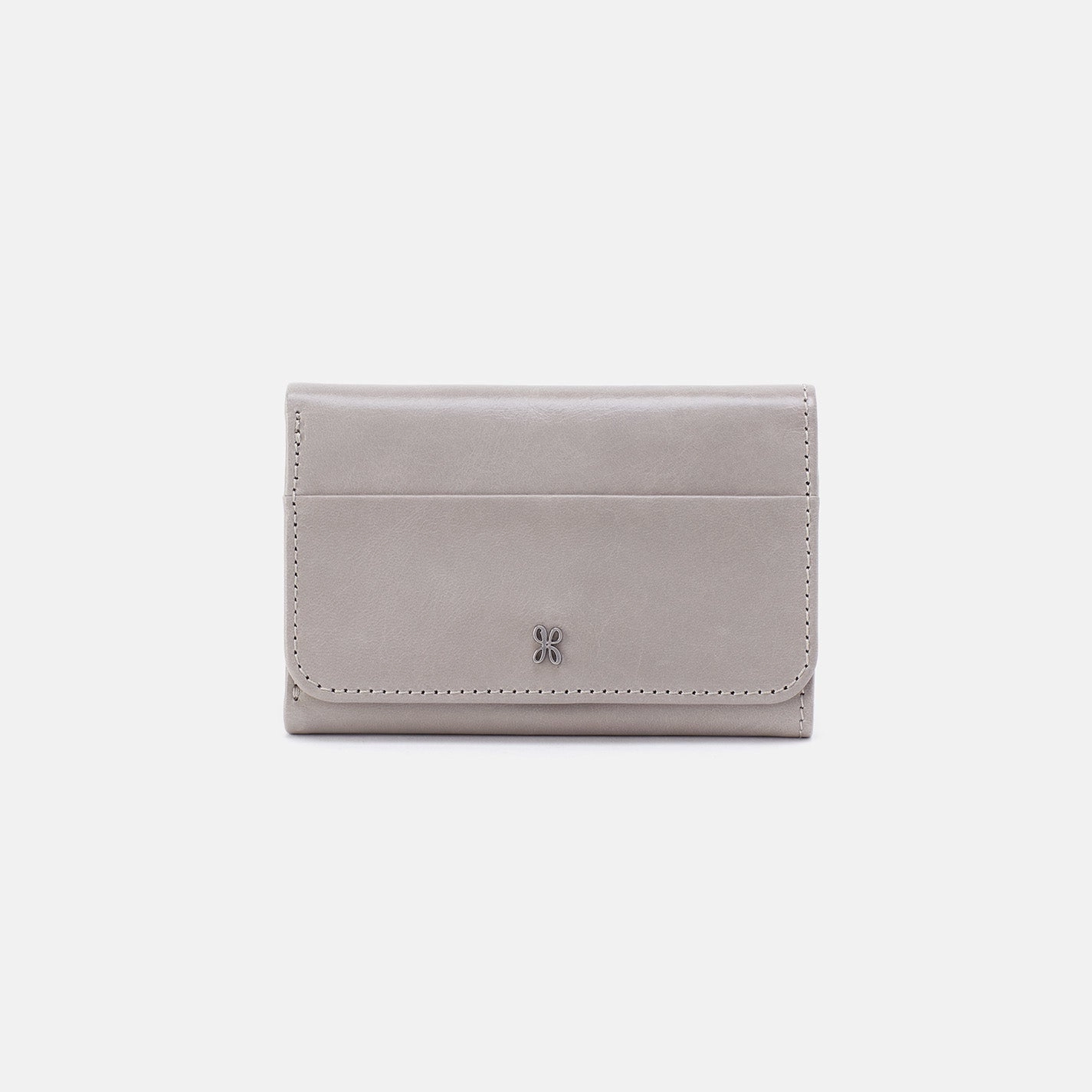 Jill Trifold Wallet In Polished Leather - Light Grey Outdoor Ready Urban Accessory