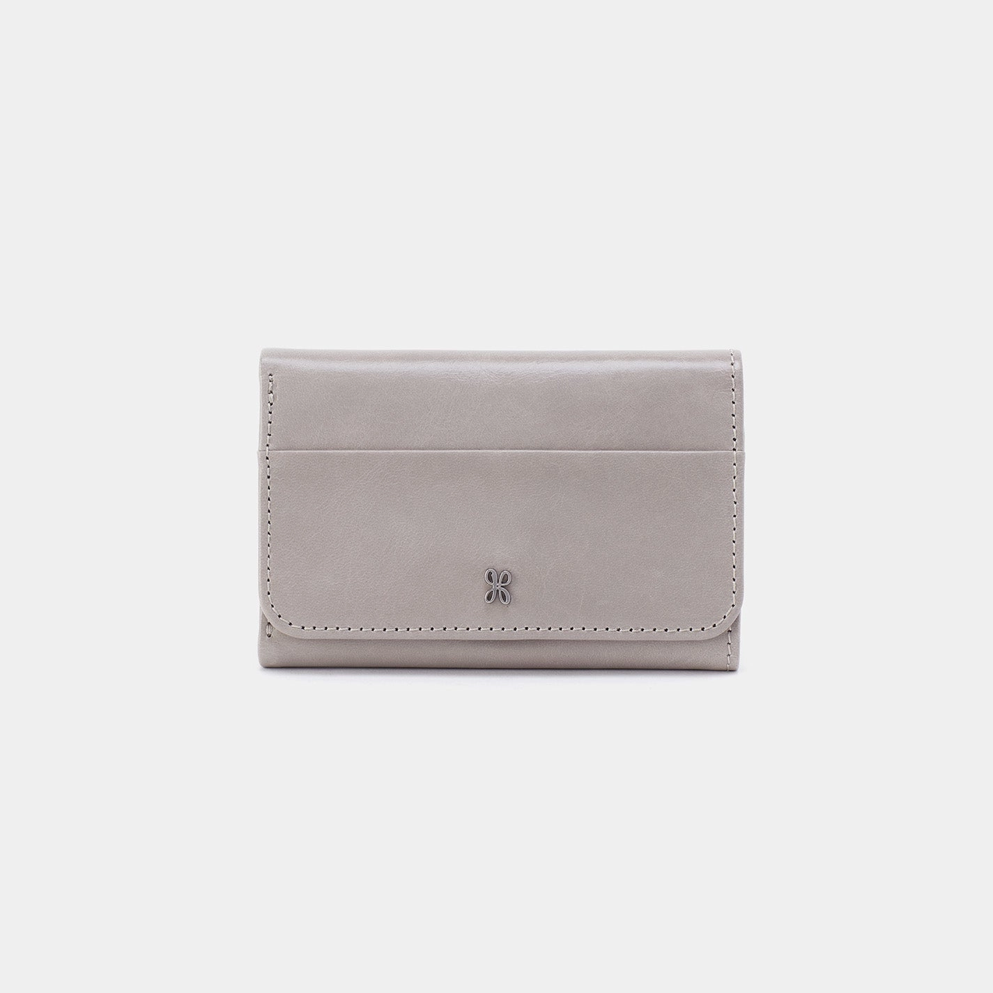 Jill Trifold Wallet In Polished Leather - Light Grey Sleek Design