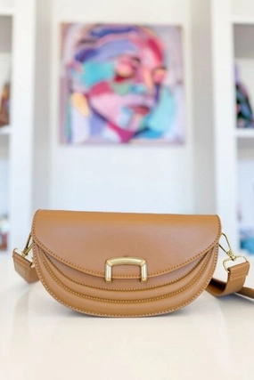 Great for anyone who prefers hands-free convenience Fame Buckle Closure Crescent Faux Leather Crossbody Bag