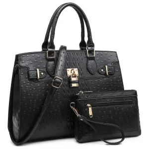 Fashion Emblem Women Handbag and Purses Top Handle Tote Work Bag with Matching Clutch Hidden Pocket Long Lasting