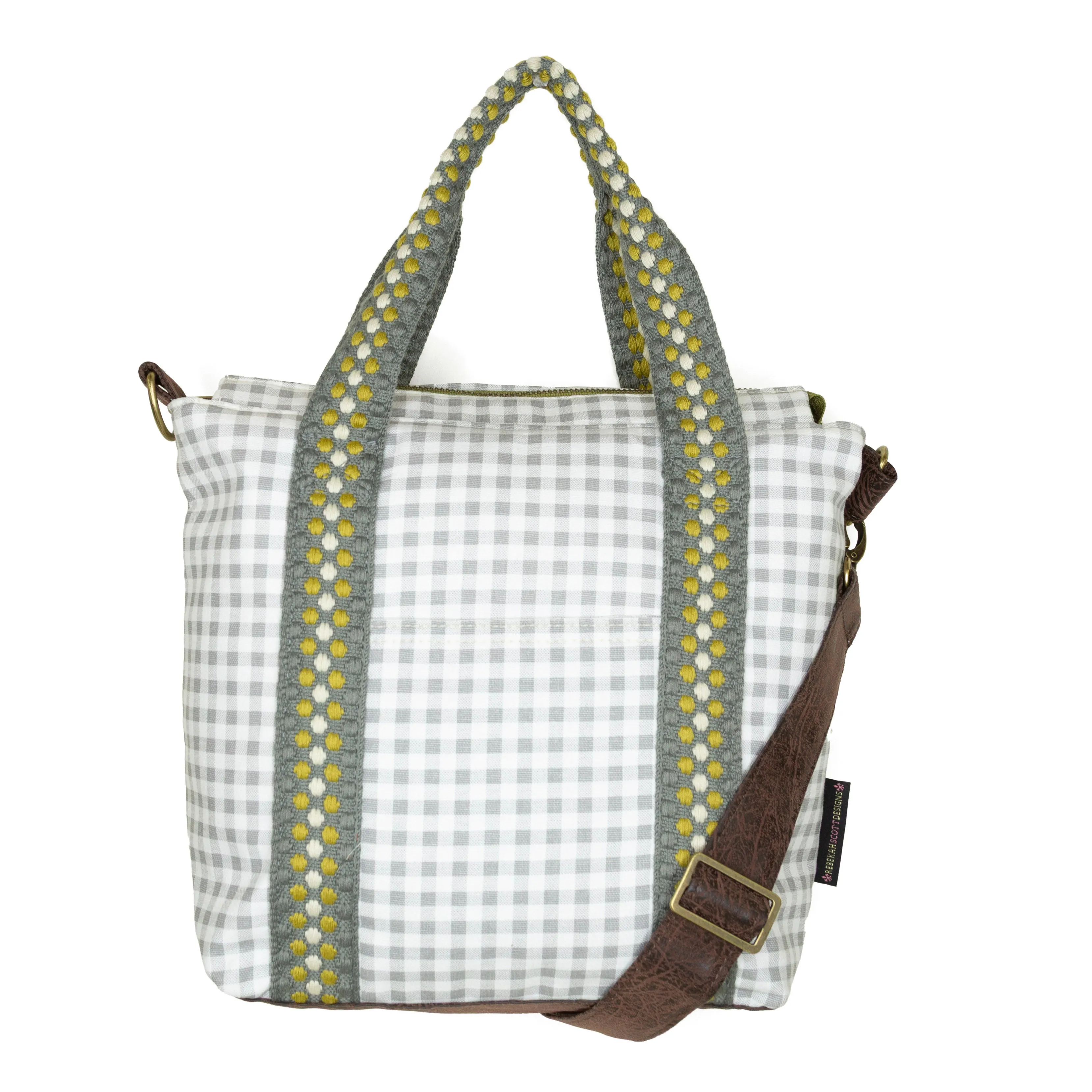 Kris: Grey Gingham Great for on-the-go individuals with busy lifestyles Adjustable straps for a customizable and comfortable fit