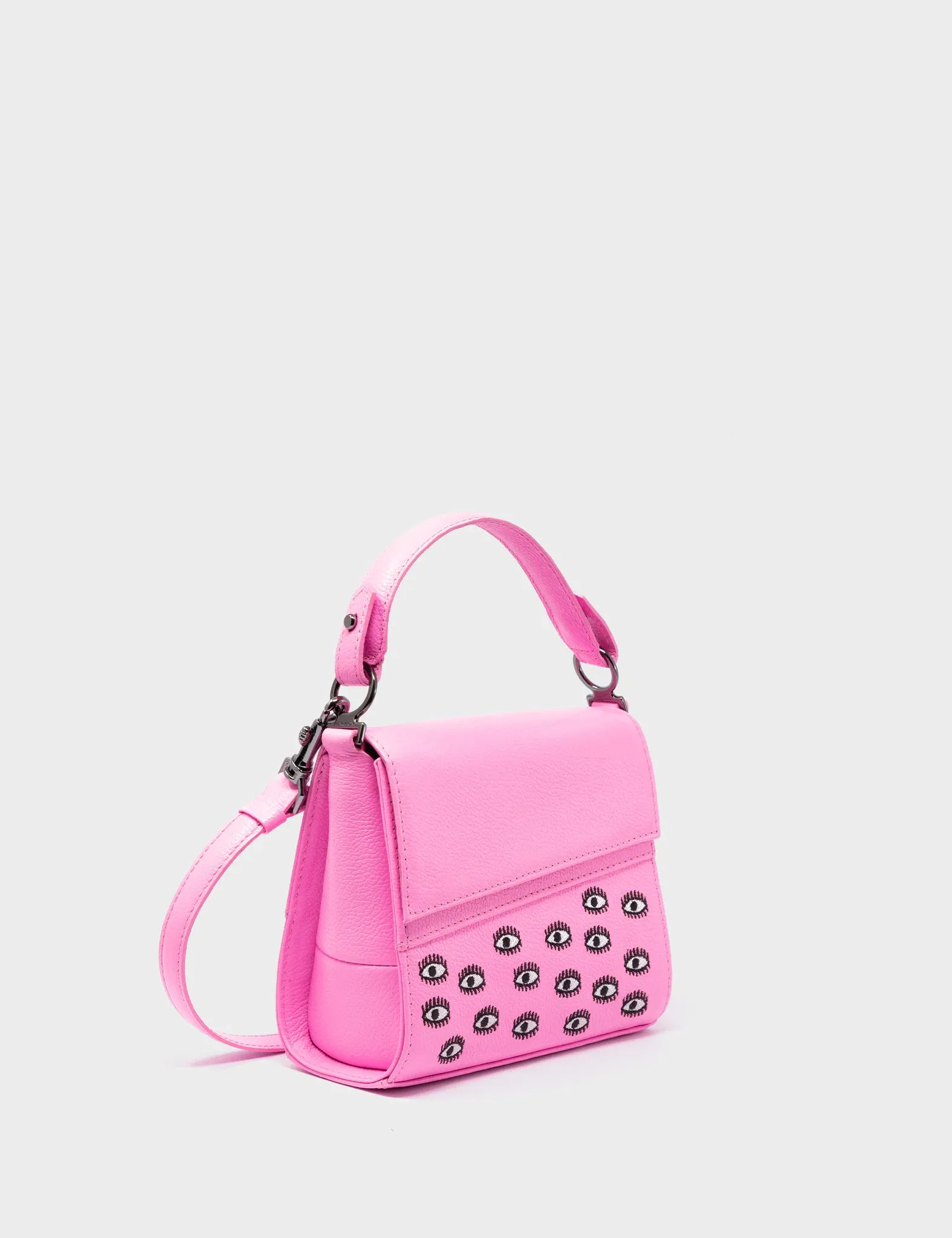Stylish Choice Contemporary Detail Anastasio Micro Crossbody Handbag Bubblegum Pink Leather - Eyes Embroidery