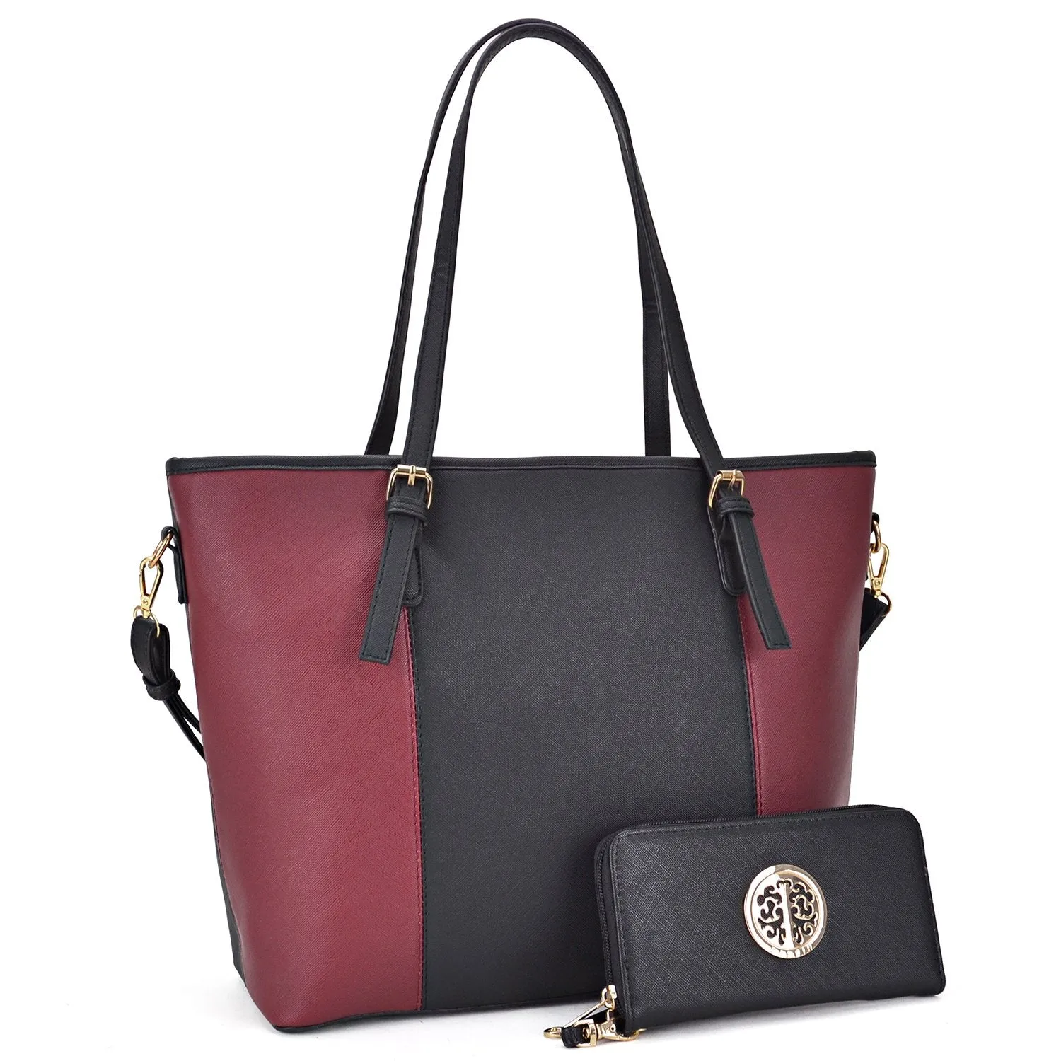Large-capacity carry Two-Tone Tote with Matching Wallet