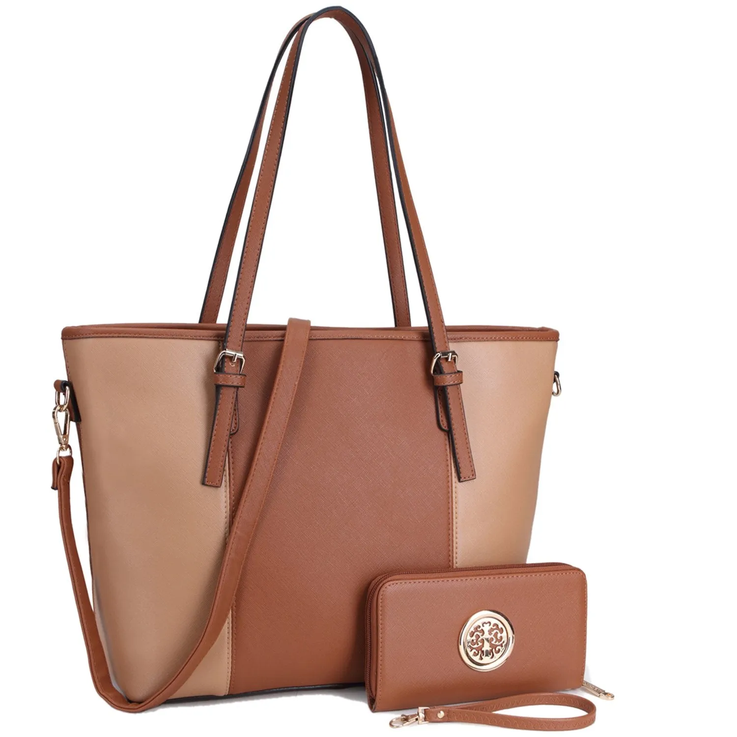 Daytime Look Two-Tone Tote with Matching Wallet
