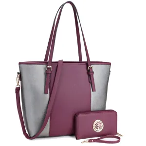 Two-Tone Tote with Matching Wallet Trendy Lifestyle Contemporary Structure