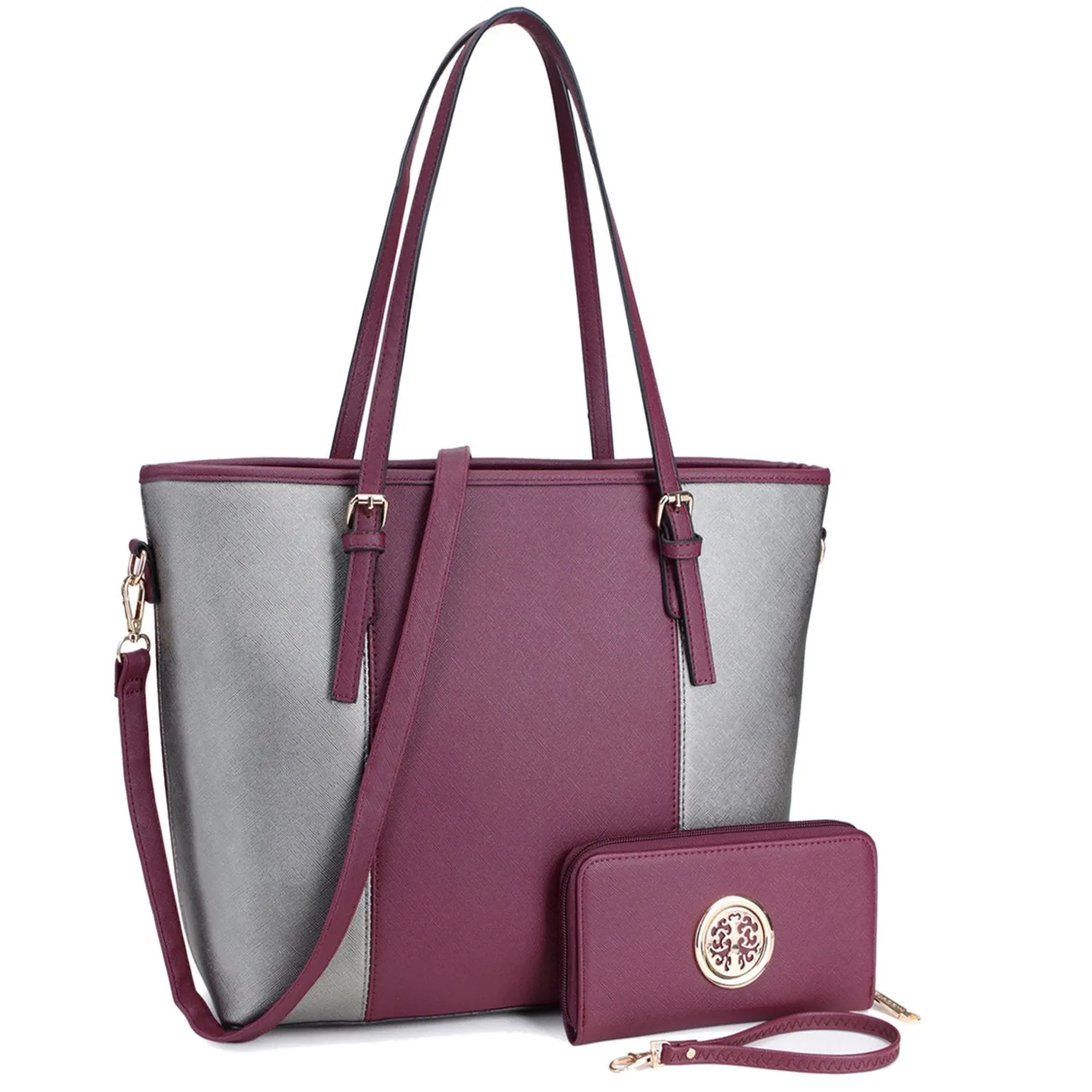 Two-Tone Tote with Matching Wallet Trendy Lifestyle Contemporary Structure