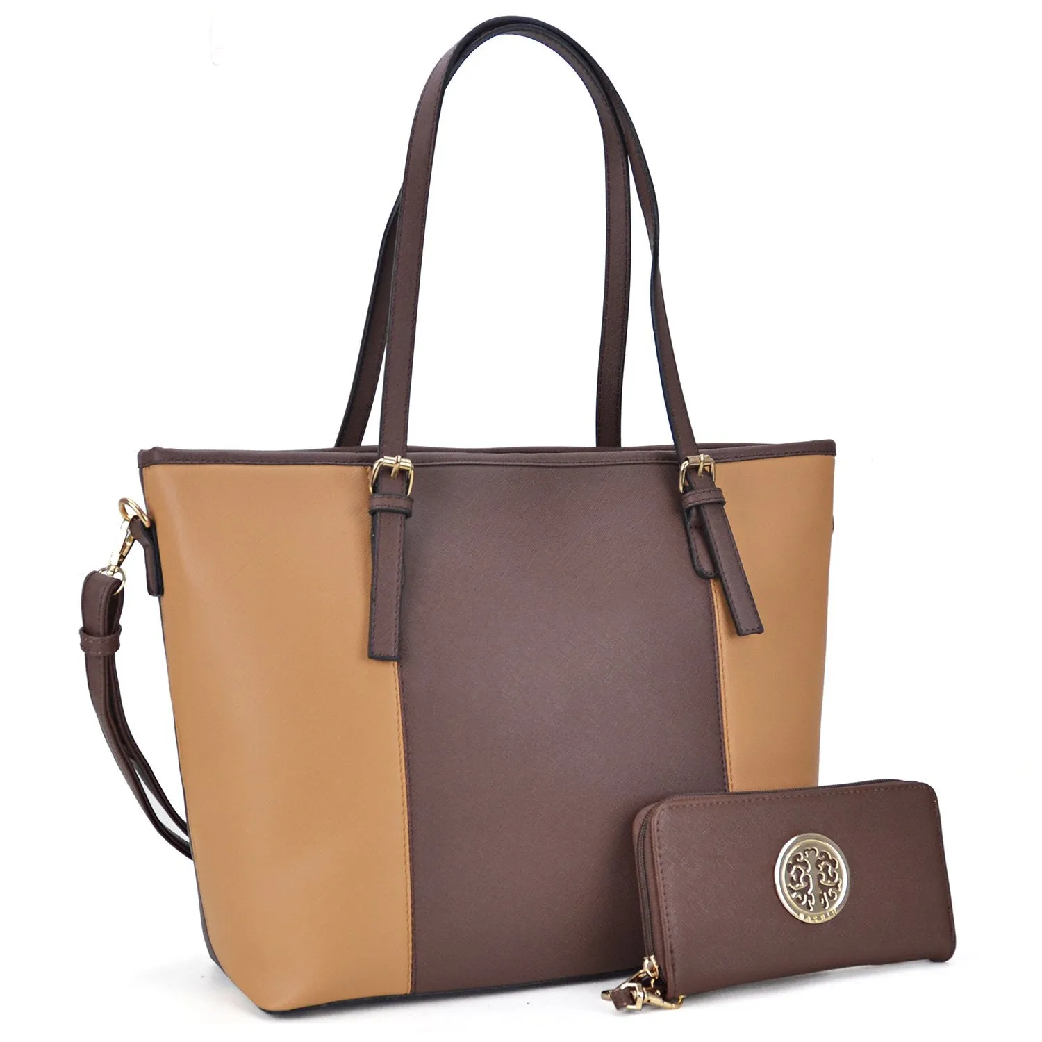 Contemporary Detail Formal Event Two-Tone Tote with Matching Wallet