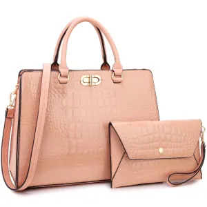 Fashion Pattern Embossed Handbag with Matching Wristlet l Dasein Shoulder Carry Fashion Spirit