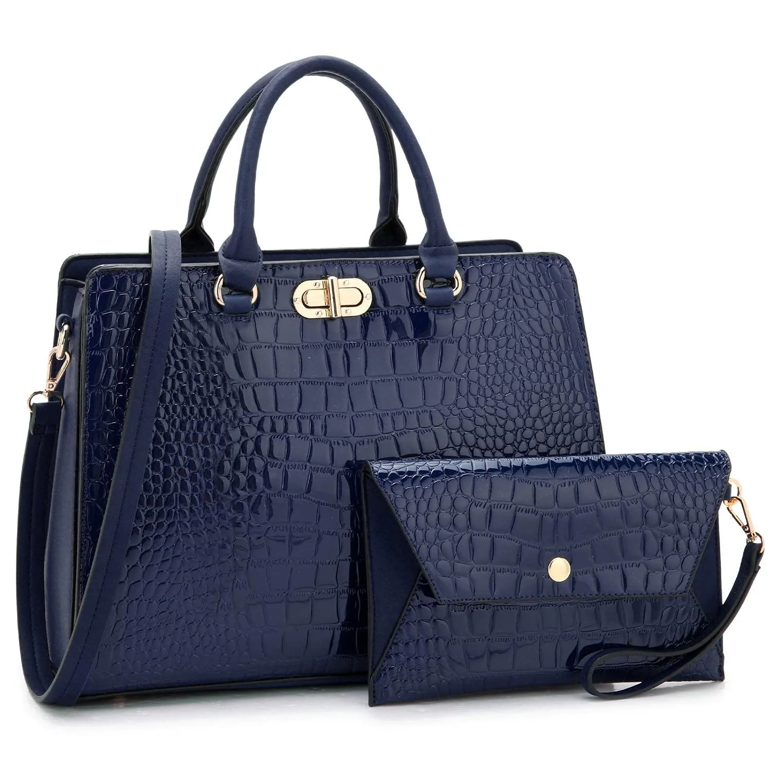 Fashion Pattern Embossed Handbag with Matching Wristlet l Dasein Season Color