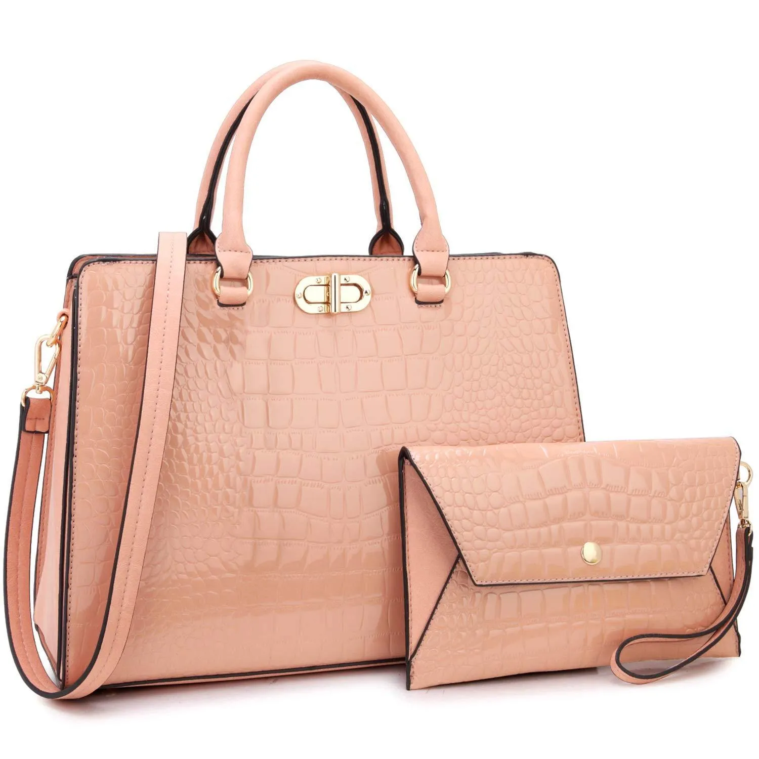 Fashion Pattern Embossed Handbag with Matching Wristlet l Dasein Shoulder Carry Fashion Spirit