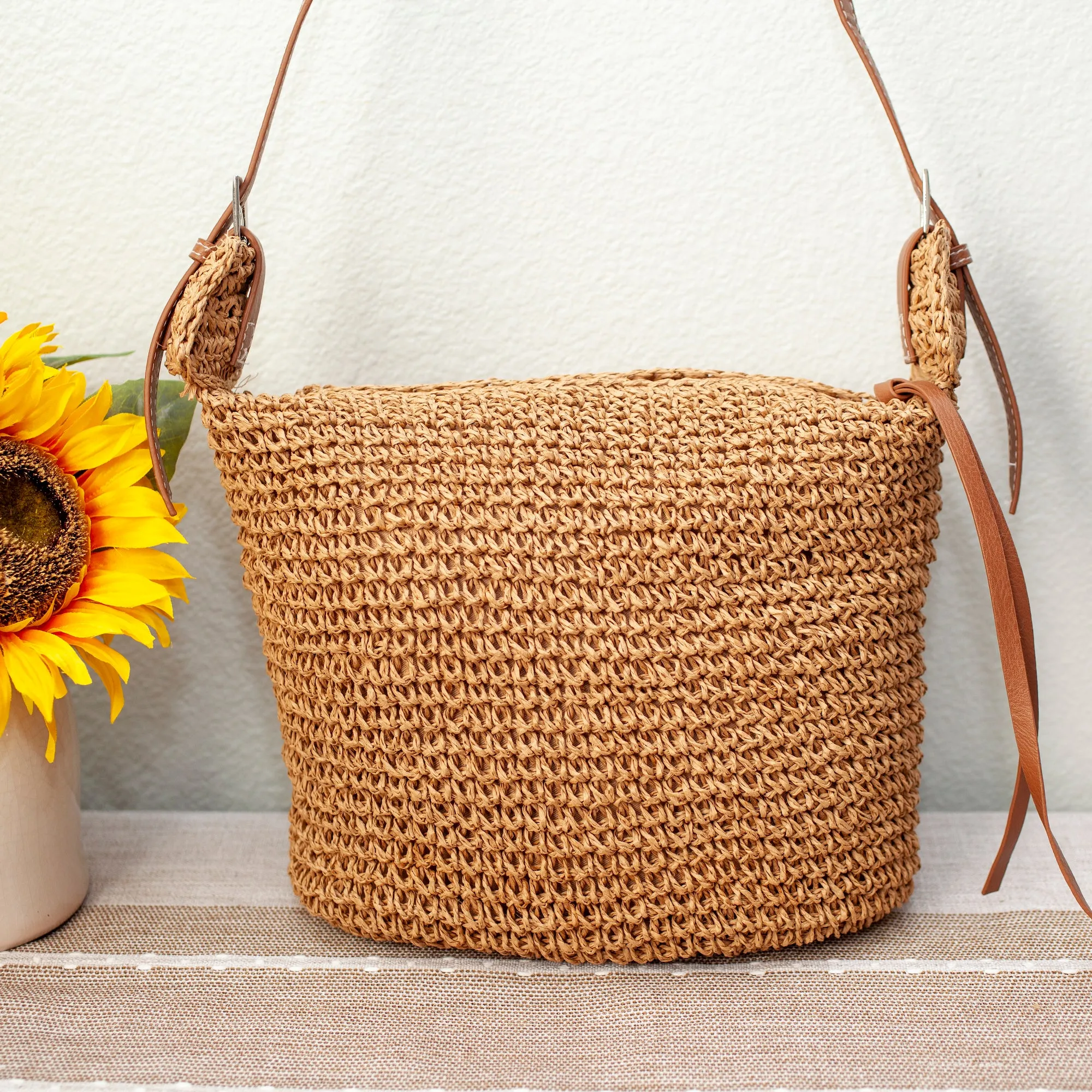 Minimalist Function Elena Handbags Straw Woven Crossbody Bag With Tassle