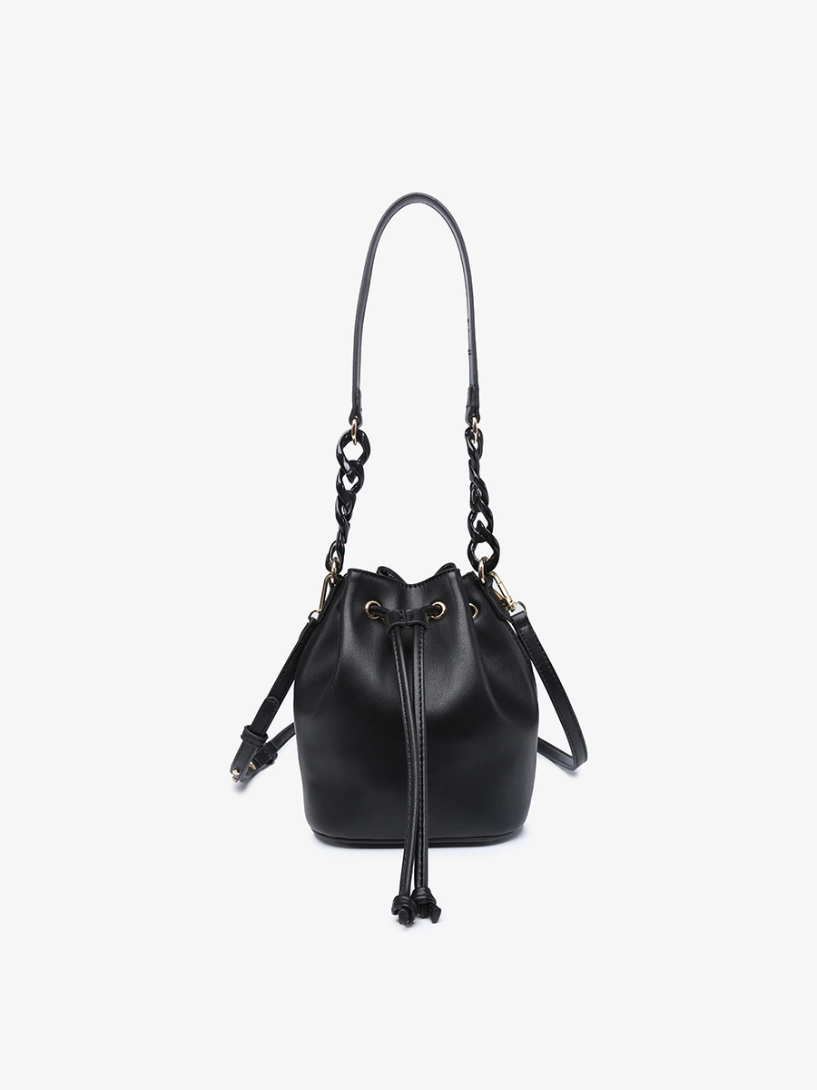 Glossy Finish Cordelia Vegan Drawstring Bucket Bag