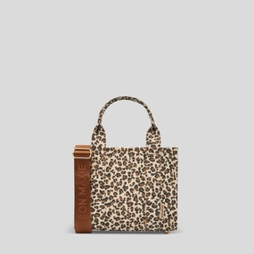 Elegant Street Outfit Practical Lifestyle Gear Micro Structured Tote Bag in signature coated canvas -- Tan/Leopard