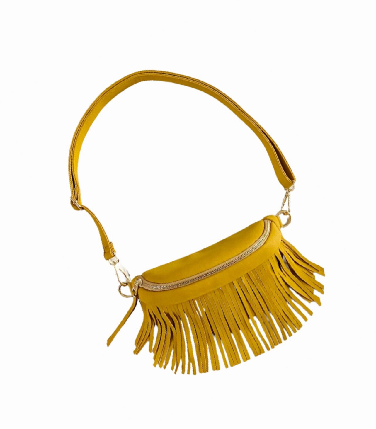 Removable Fringe Western Style Suede Bum Sling Hip Bag Sleek Shape Smart Accent