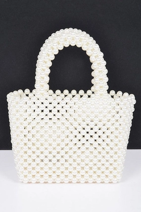 Quality Focus Smooth Finish Faux Pearl Braided Iconic Basket Top Handle Clutch