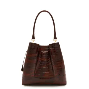 Delicate Texture Winter Outfit Femme Forte Macie croco brown calfskin leather handbag