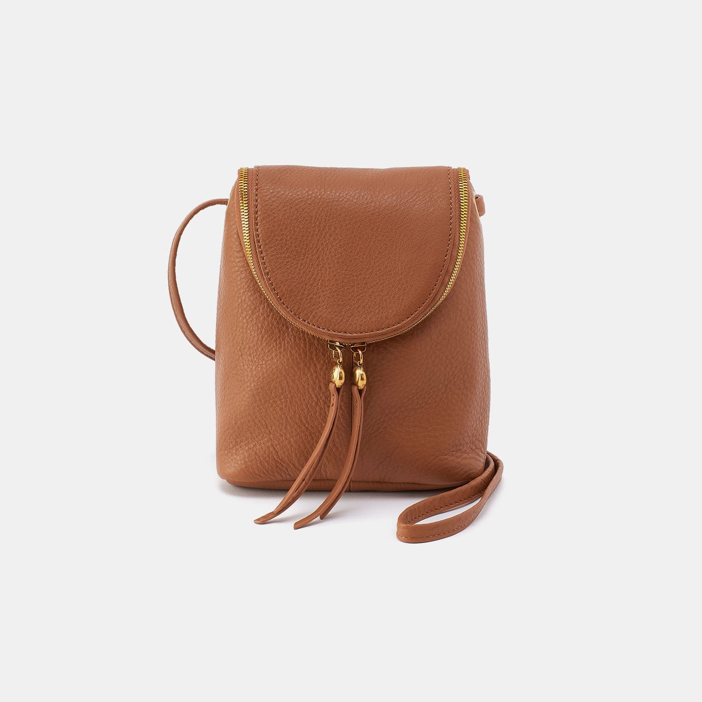 Minimalist Travel Fern Crossbody in Pebbled Leather - Warm Honey