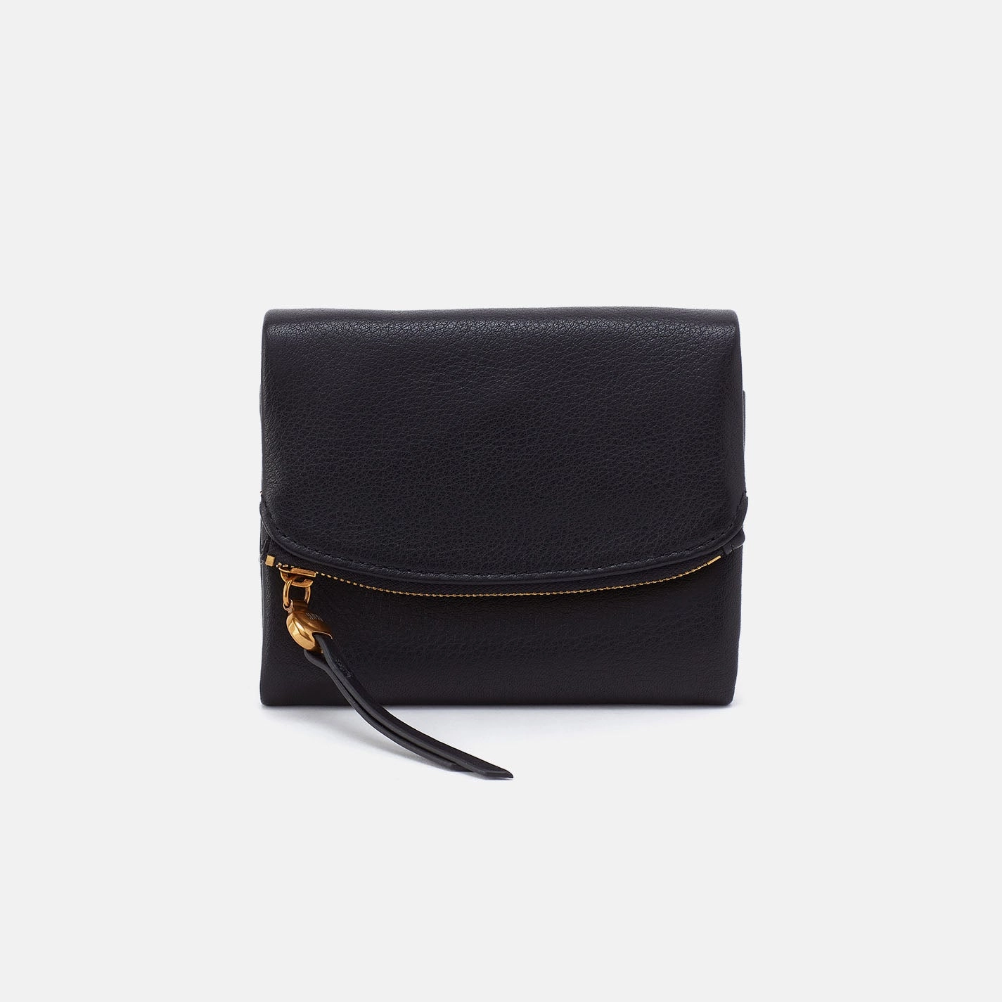 Fern Medium Trifold Wallet In Pebbled Leather - Black Elegant Appeal