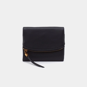 Fern Medium Trifold Wallet In Pebbled Leather - Black Handy Size