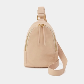 Fern Sling In Pebbled Leather - Linen Perfectly sized for carrying the essentials without excess weight