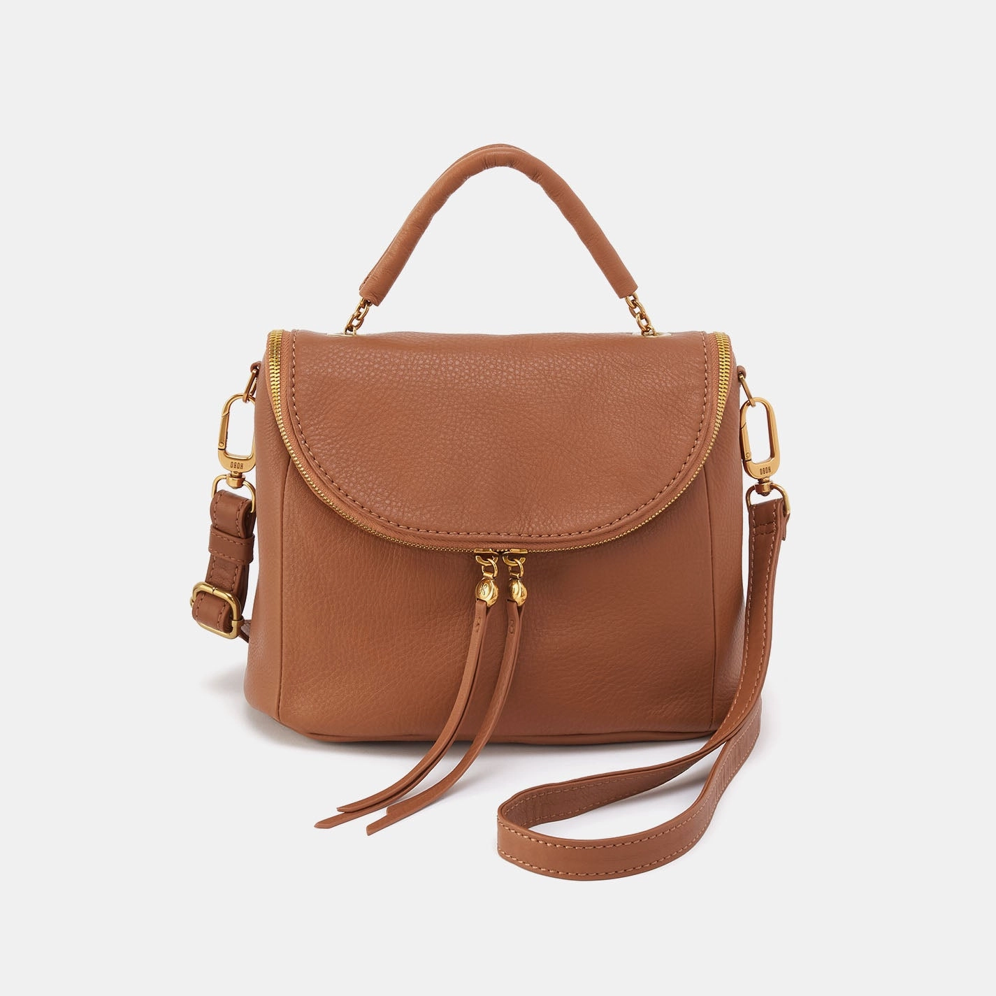 Classic Shape Fern Top Handle Satchel In Pebbled Leather - Warm Honey