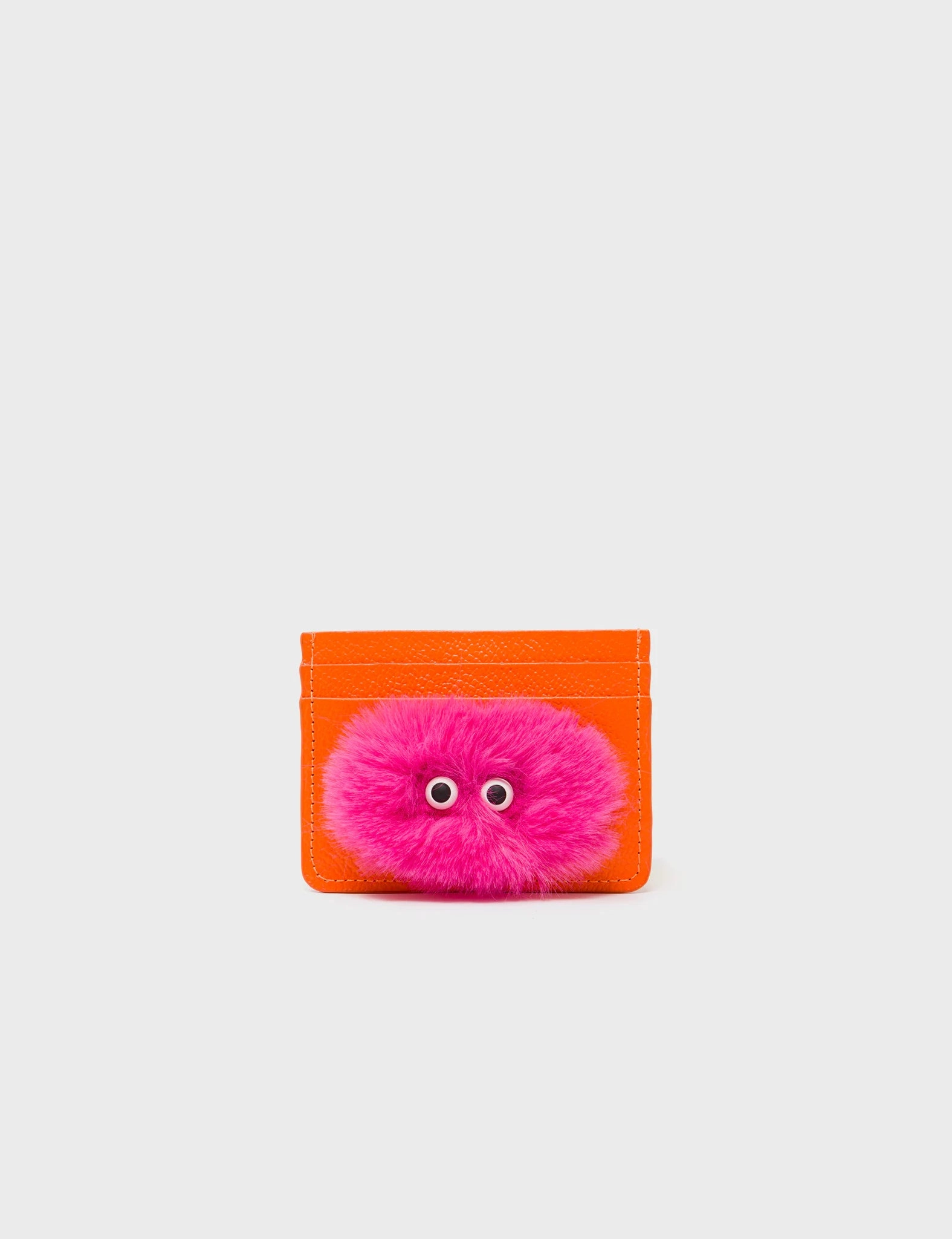 Filium Vermillion Leather Cardholder - Fuzzy Monster Applique Affordable Luxury Casual coin holder City Gear