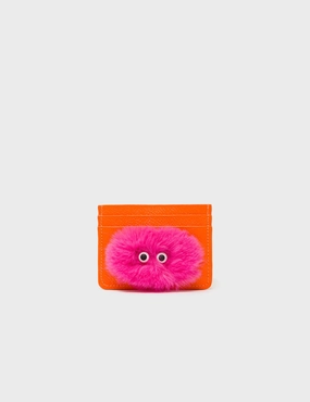 Filium Vermillion Leather Cardholder - Fuzzy Monster Applique Affordable Luxury Casual coin holder City Gear