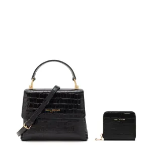 work commute Classic Craft Cadeau d'Isabel croco black calfskin leather handbag and wallet set