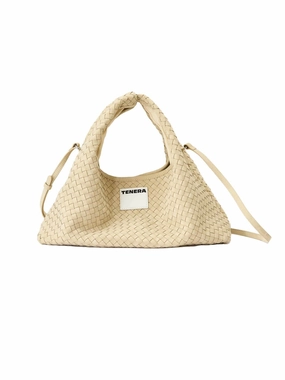 (Almond Beige)Small Hobo Bag-TENERA Handwoven Suede Collection Classic Travel Stylish Edge