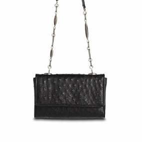 Sleek Utility Chain & Jewel Shoulder Bag, Mini - Black, Topaz Gemstones