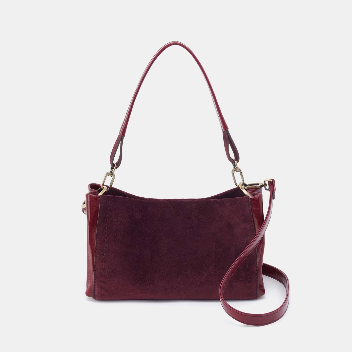 Seneca Shoulder Crossbody in Suede Leather - Prairie Garnet Compact Storage Sport Function