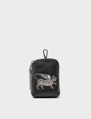 Florence Pouch Charm - Black Leather Keychain Winged Tiger Embroidery High-End Quality Everyday Use
