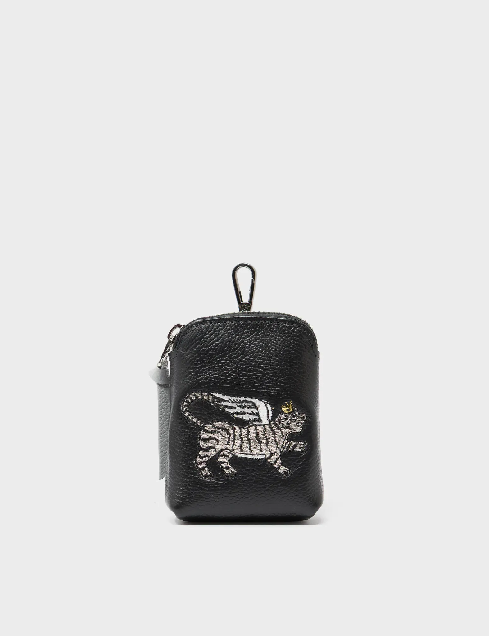 Florence Pouch Charm - Black Leather Keychain Winged Tiger Embroidery High-End Quality Everyday Use