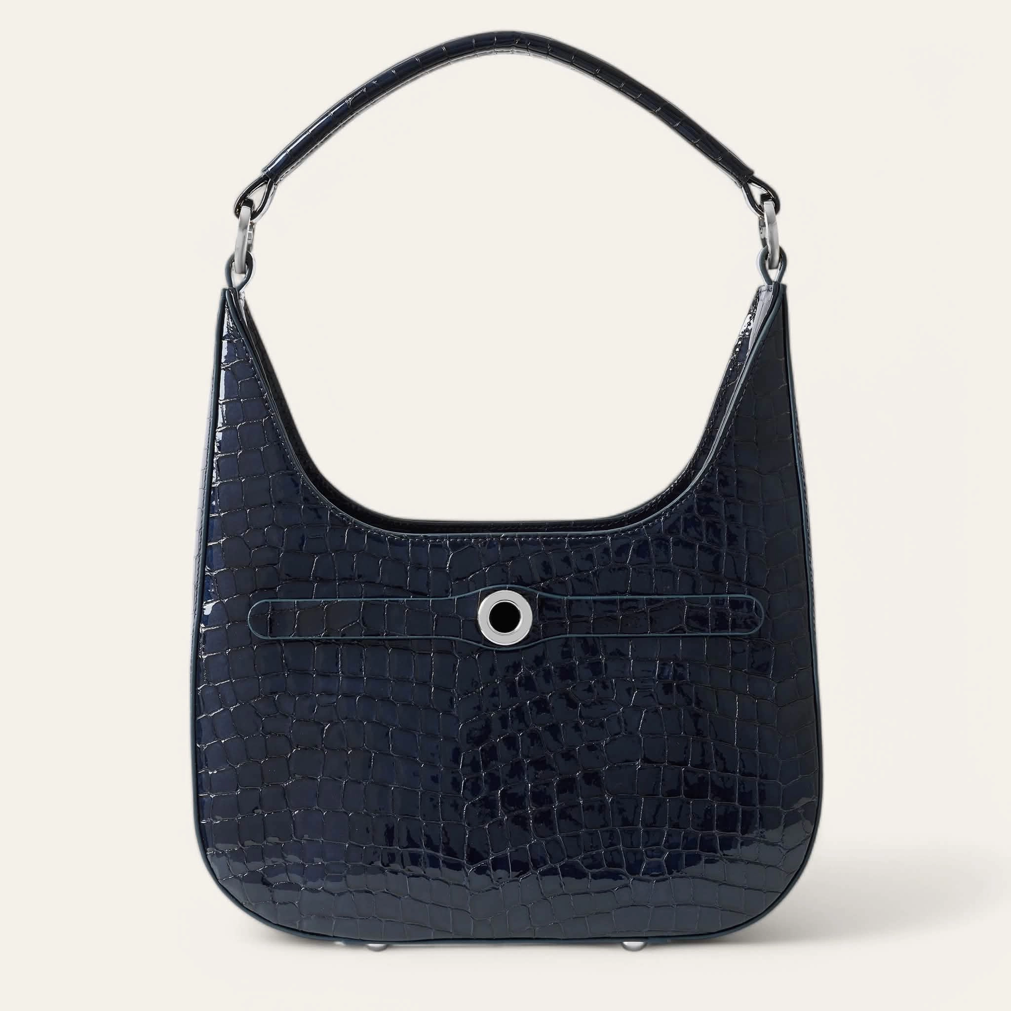 Florence Shoulder Bag | Navy Patent Croc with Silver hardware Functional Accessory Modern Lifestyle