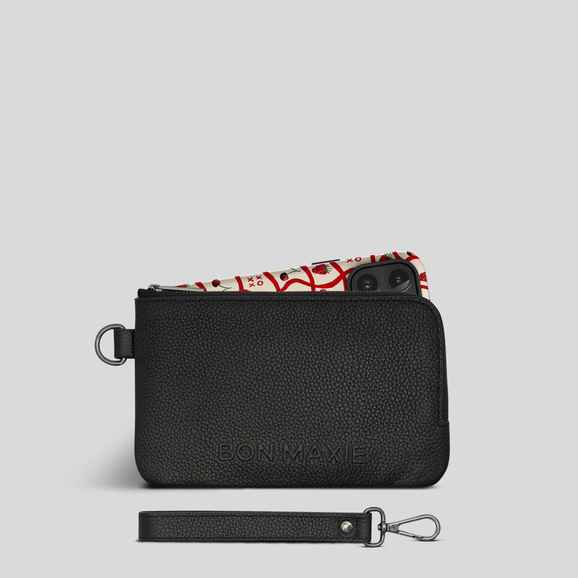 Phone Wallet Pouch in full-grain pebbled leather -- Black Compact Design Lightweight Design