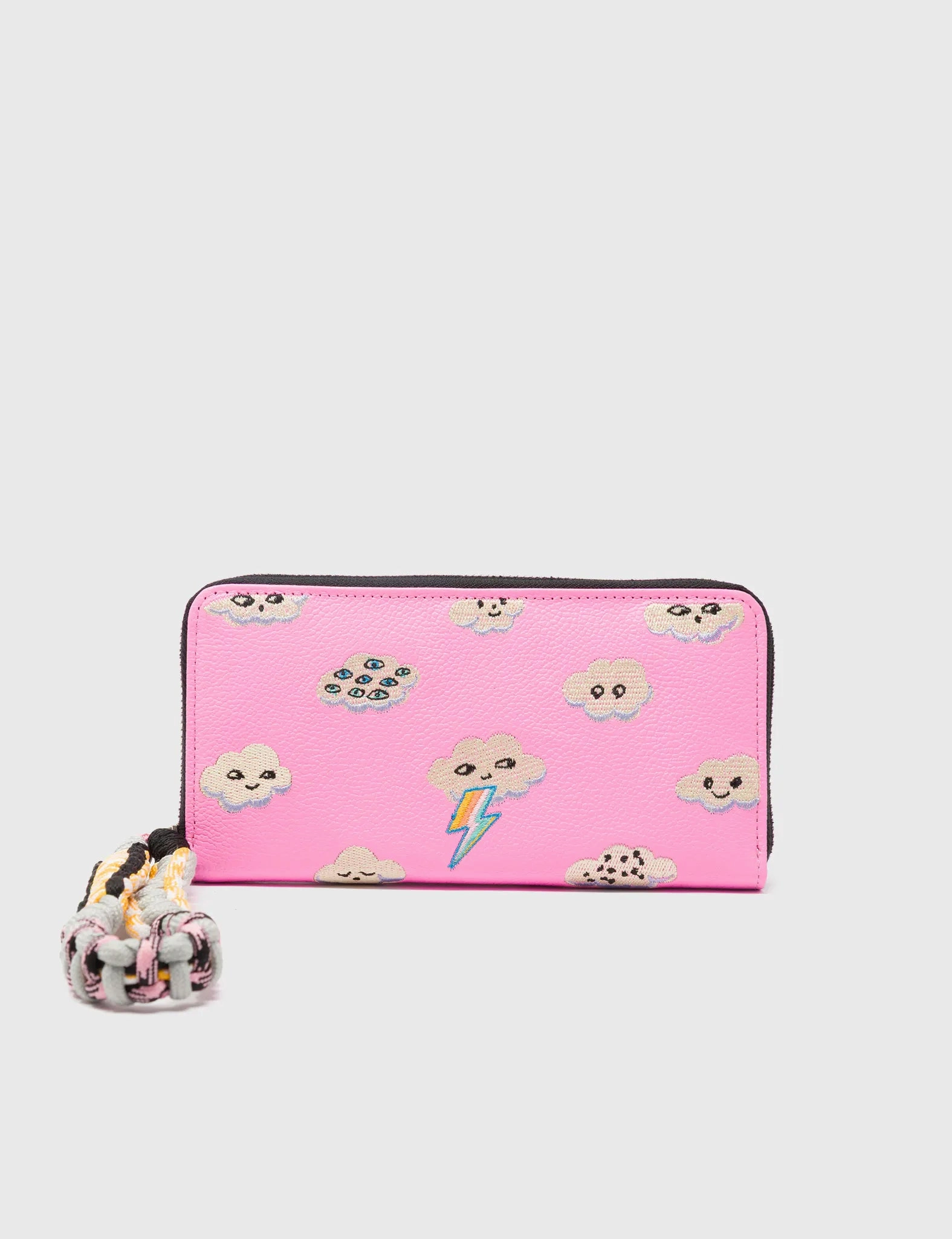 Smart Design Francis Bubblegum Pink Leather Wallet - Happy Clouds Embroidery