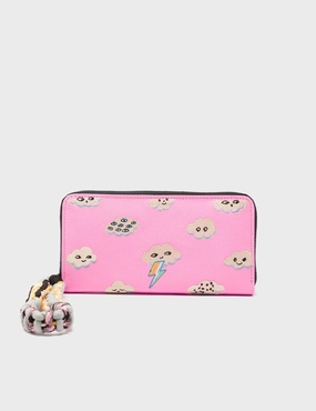 Smart Design Francis Bubblegum Pink Leather Wallet - Happy Clouds Embroidery